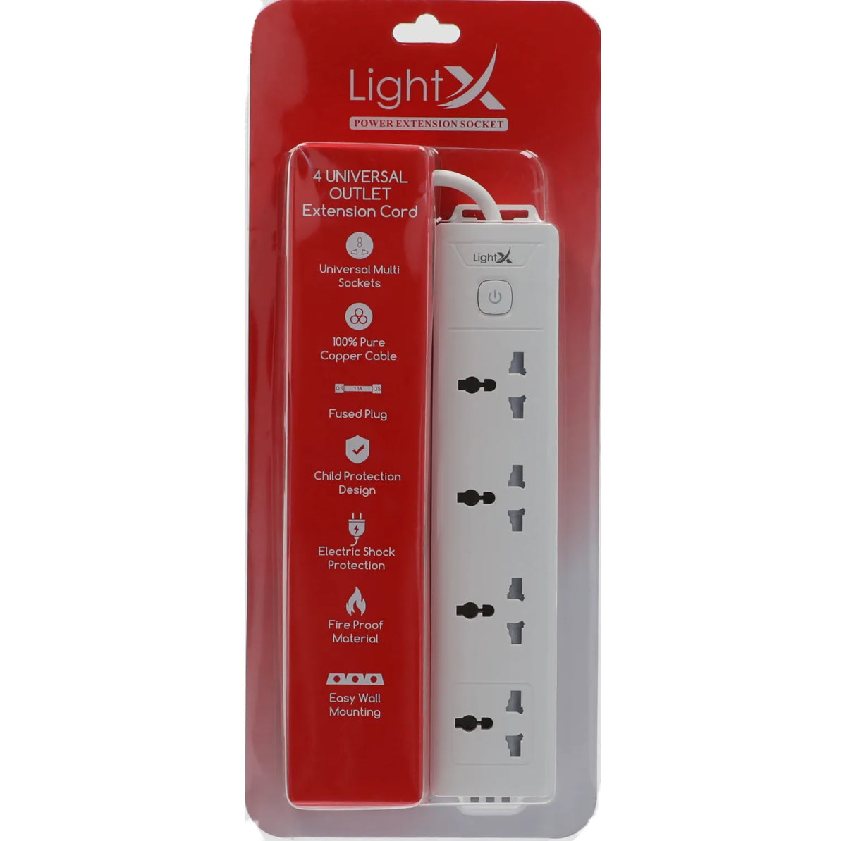 Lightx Power Extension 4 Socket & 2M - White