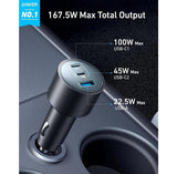 Anker Nano Car Charger | 167.5W | 3 Ports | USB-C to USB-C cable