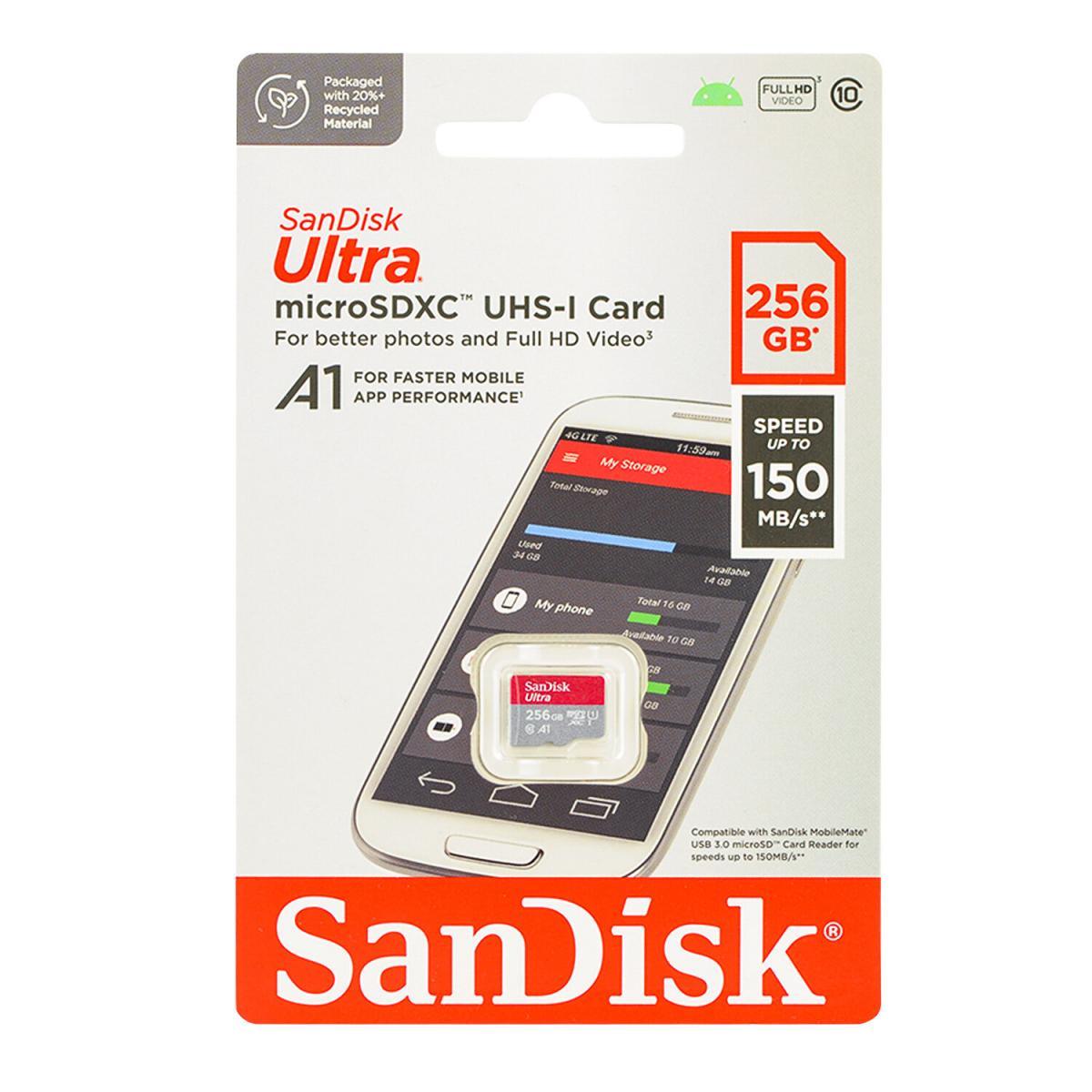 SANDISK – 256GB Ultra UHS-I micro SDXC 150MB/s SDSQUAC-256G-GN6MN