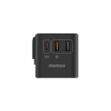 MOMAX 1-WORLD 70W GAN 3 PORT WITH BUILT-IN USB-C CABLE AC TRAVEL ADAPTOR - Go Banana