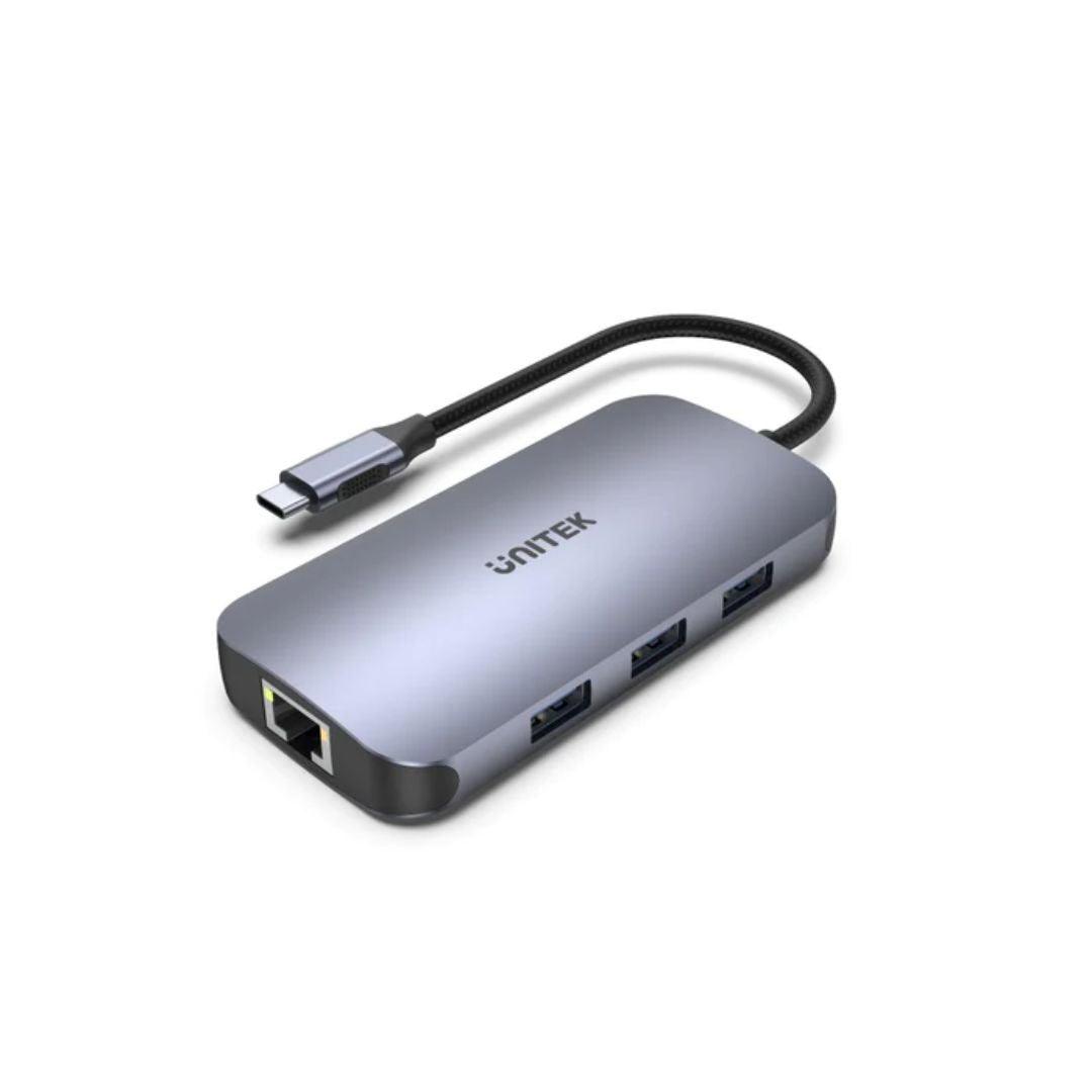 Unitek 9-in-1 USB-C 5Gbps Hub with Briad Cable (3*USB-A 5Gbps + USB-C 5Gbps + HDMI 4K 60Hz + Gigabit Ethernet + SD/Micro SD + PD 100W), Space Gray - Go Banana